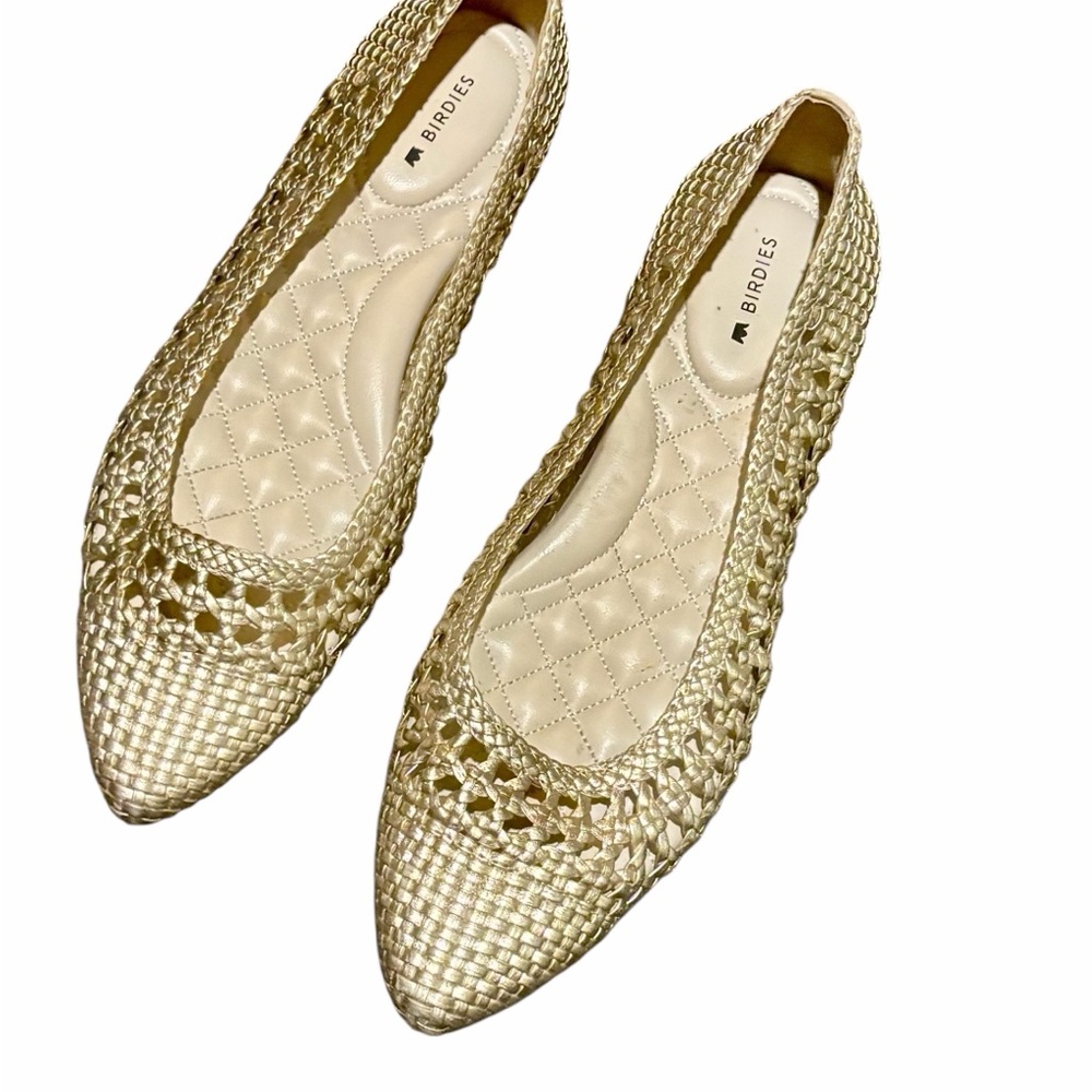 Birdies Metallic Gold Woven Pointed Toe Flats - Picture 4 of 5